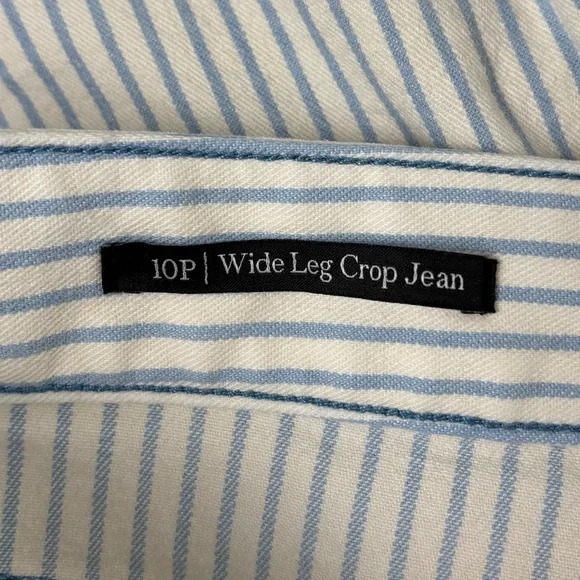 Talbots Jeans Womens 10 Petite Blue White Stripe Wide Leg Crop Jean Fray Hem - Picture 7 of 9
